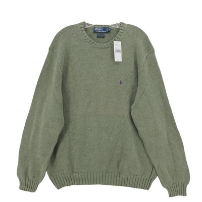 NWT POLO RALPH LAUREN Vintage 100% Cotton Sweater Green Marled Rib Knit Size XXL