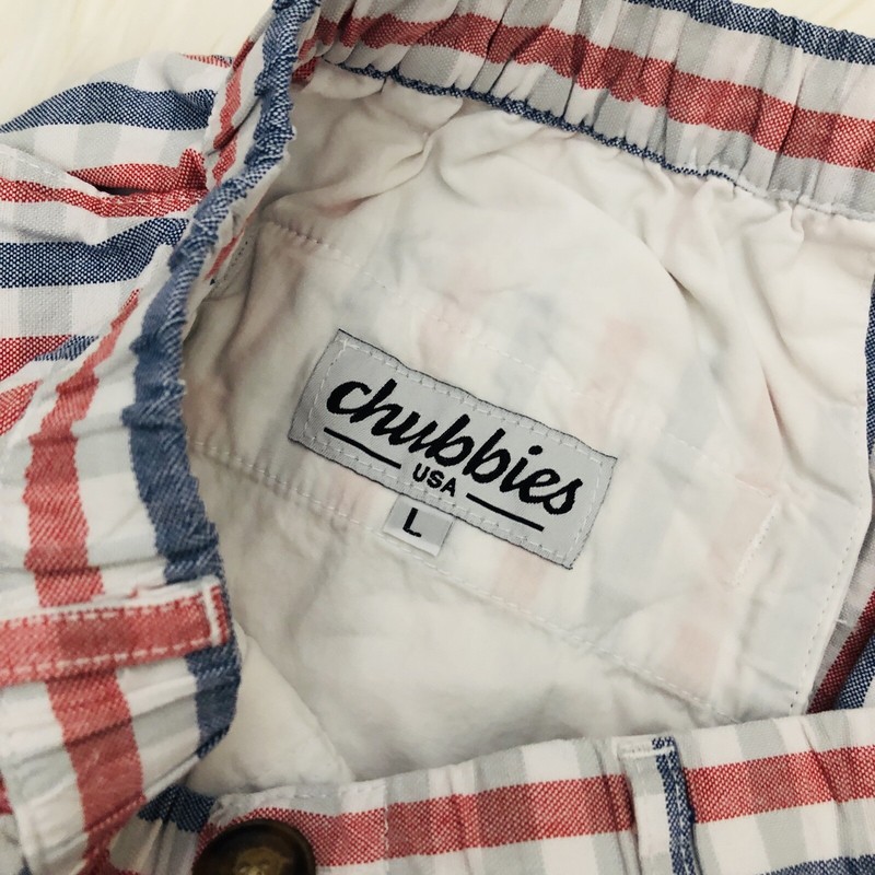 Chubbies Mens Sz L Plaid Seersucker Chino Shorts Red Blue Gingham NWOT