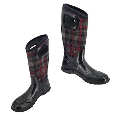 Bogs Rainboots Waterproof W Hampton Plaid Academia Grunge Black Red US 7 EURO 8