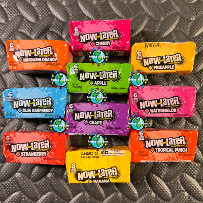 LOT OF 10X PACKS OF NOW AND LATER CANDY 6-PIECES PER PACK! 10-DIFFERENT FLAVORS!