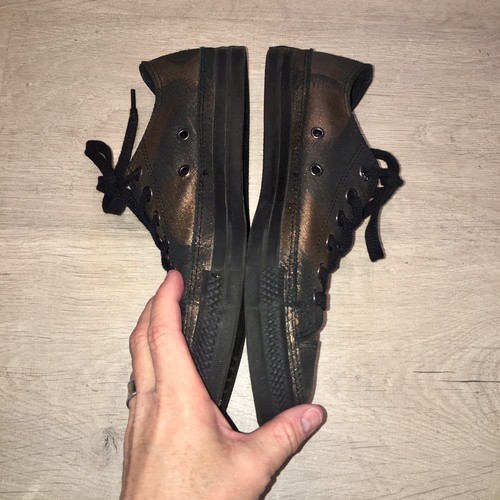 CONVERSE All Star Lace Up Sneakers Metallic Suede Blackgold Sz M 6 W 8 130557C