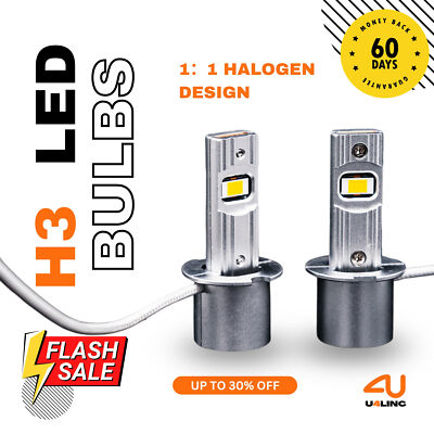 2 H3 LED Headlight Bulb Fog Light High Beam 6000K White Lamp Plug & Play Canbus