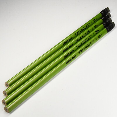 4 Vintage Berol Empire Triangles Pencils Metallic Green Body - No. 2 Black Lead