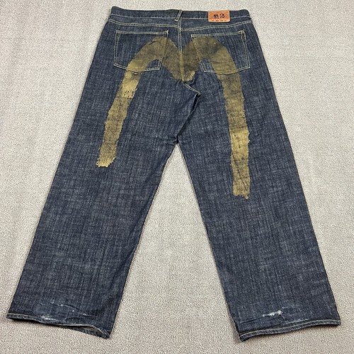 Vintage Y2K Evisu Denim Jeans Men's 40x33 Painted Baggy Wide Vintage Y2K Evisu Denim Jeans Men's 40x33 Painted Baggy Wide
