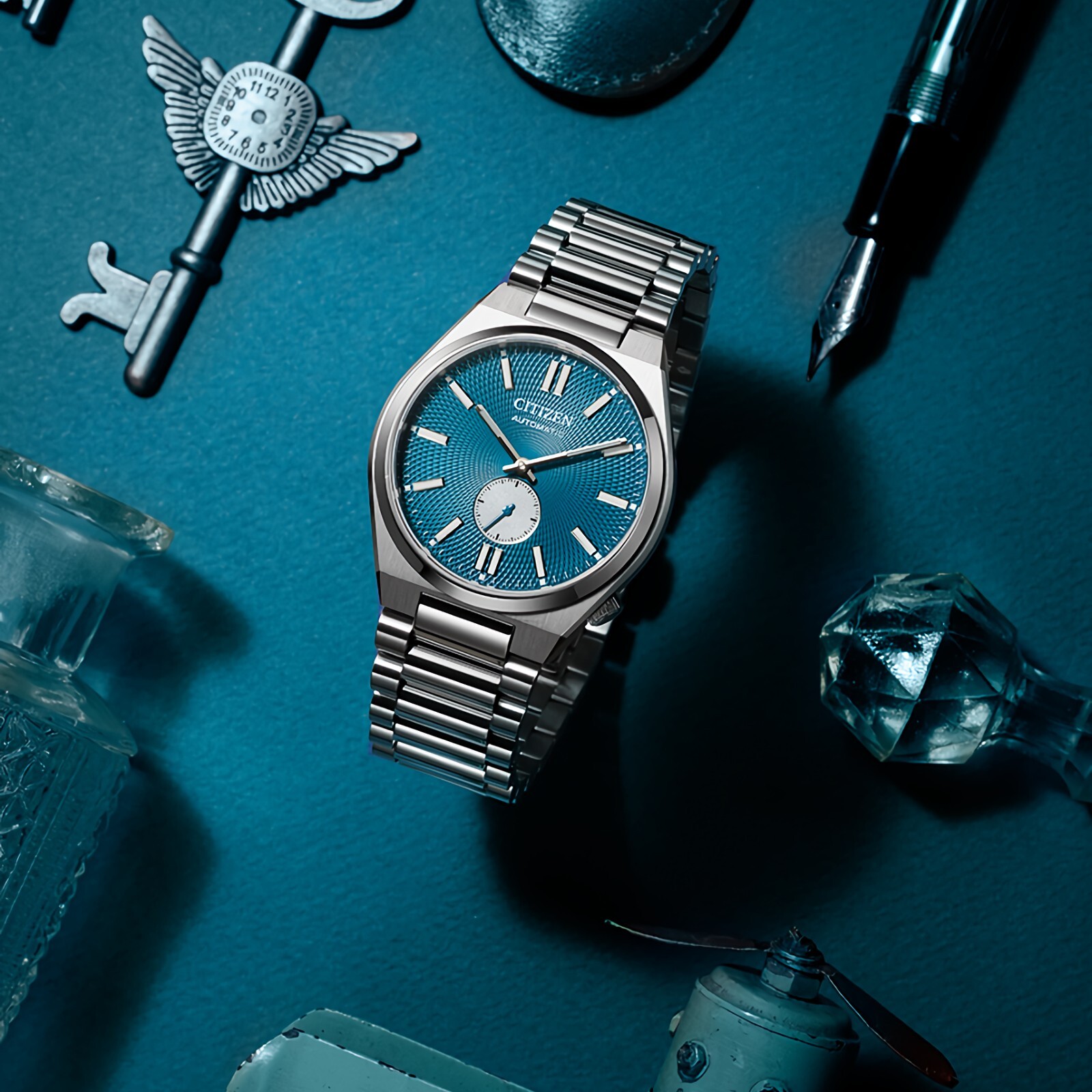 Pre-owned Citizen Nk5010-51l Tsuyosa Small Second Automatic Blue Dial Sapphire Glass Watch