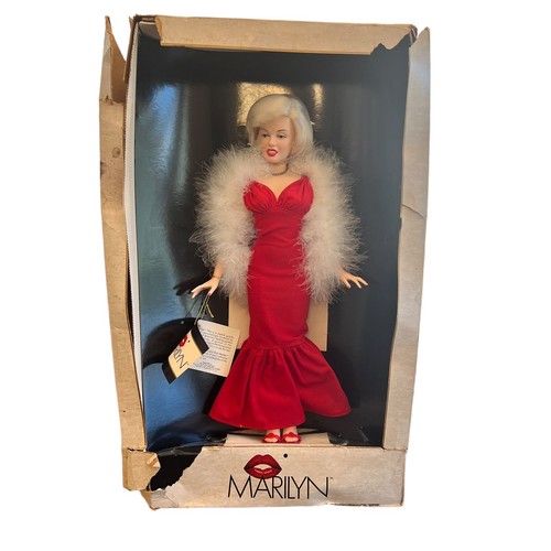 Marilyn Monroe Doll 18&rdquo; Red Dress White Feather Boa 1983 World Doll Co in Box