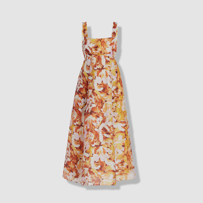 $450 Acler Womens Orange Withington Tie-Back Midi Floral Dress Size AU6/US2