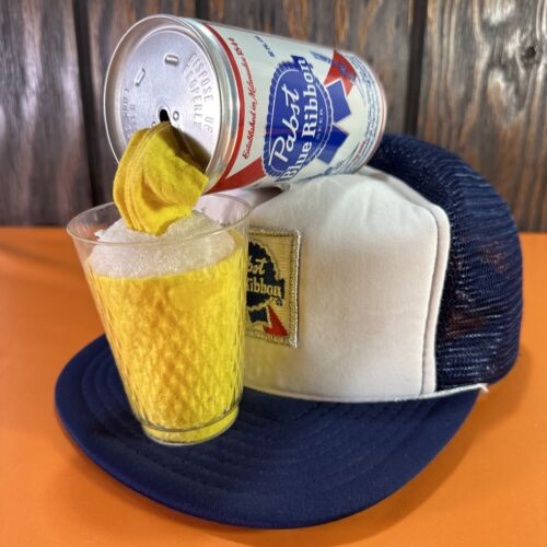 Vintage Pabst Blue Ribbon Beer Trucker Hat Cap Patch Vintage Pabst Blue Ribbon Beer Trucker Hat Cap Patch