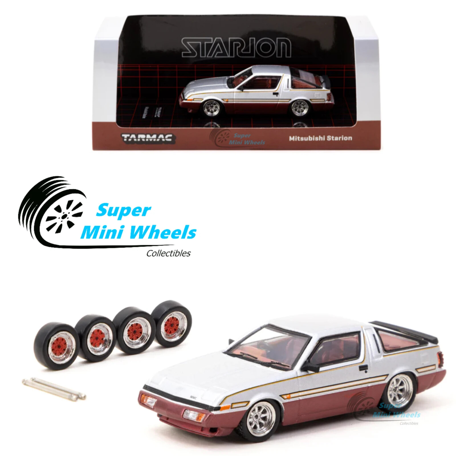Tarmac Works 1:64 Mitsubishi Starion Silver with extra