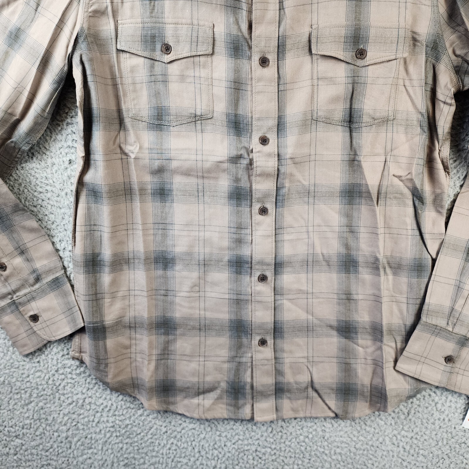 PAIGE Everett Plaid Flannel Long Sleeve Button-up Shirt Men's Medium Oak Sky - Picture 3 of 12