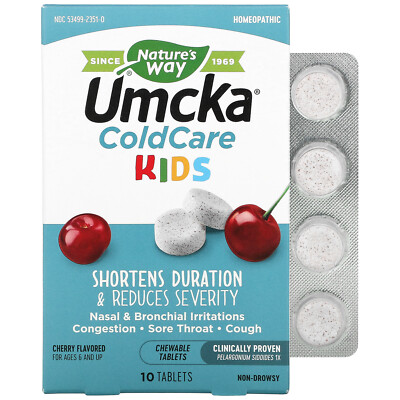 Nature's Way, Umcka, ColdCare Kids, For Ages 6 and Up, Cherry , 10  Chewable