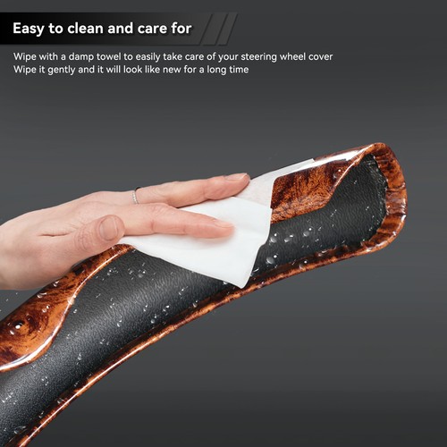 Car Steering Wheel Cover Mahogany Wood Grain Interior Accessories Universal Wrap
