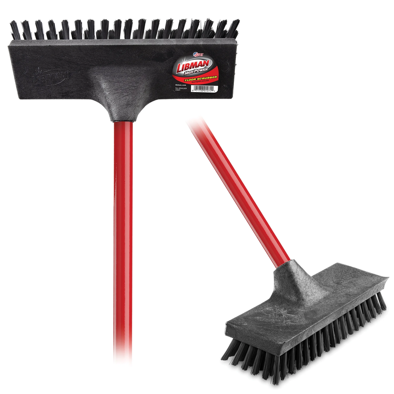 Floor Scrub Brush Red Steel Handle Polypropylene Block Width 10.5 In.