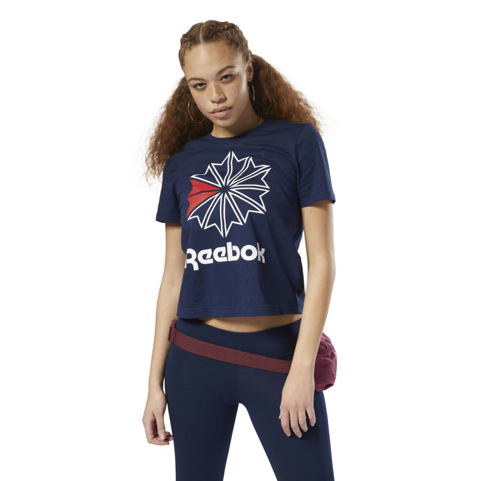 

Женская футболка Reebok Classics Big Logo Graphic Tee темно-синяя белая красная повседневная одежда футболки, Синий