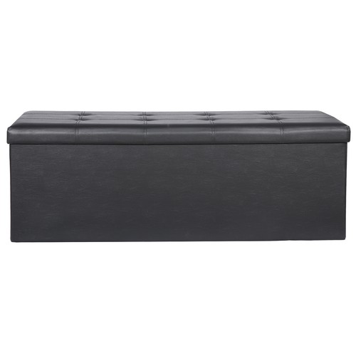 43" Folding Storage Ottoman Bench Faux Leather Footrest Chest with Divider Black