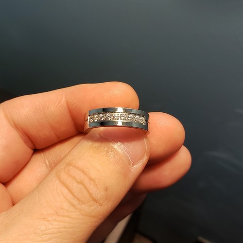 New Stainless Steel 0.27 Carat CZ Grooved Center Wedding Band Ring Size 8 2018