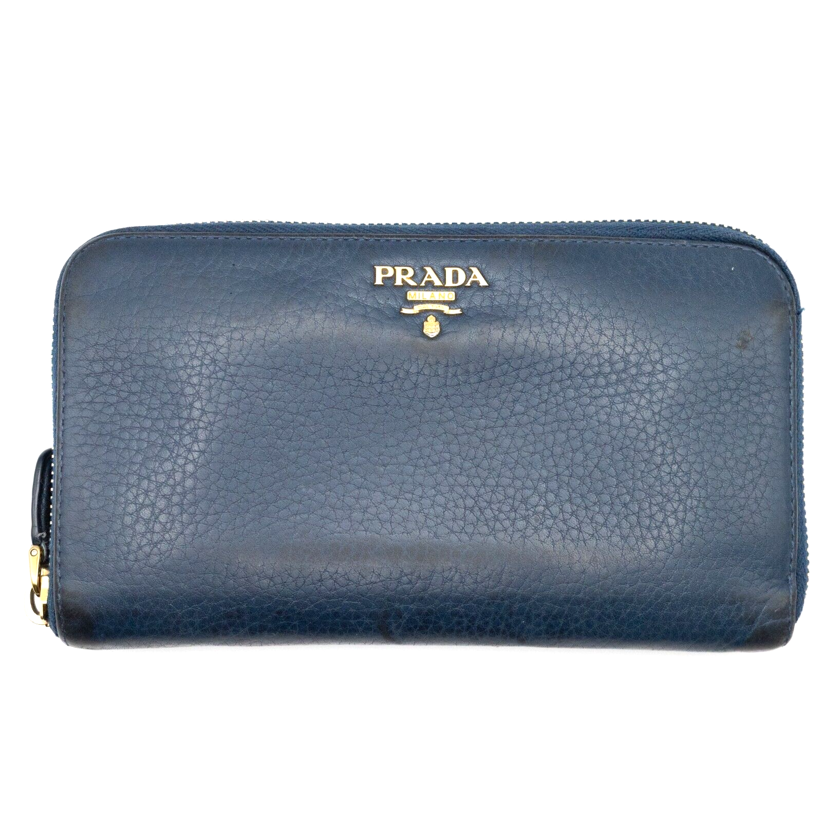 PRADA Saffiano Leather Zip Around Long Wallet Blue Auth from