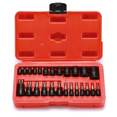 Mayouko 25PCS 1/4'',3/8'',1/2'' Drive Torx Bit and External Socket Set,12 Female...