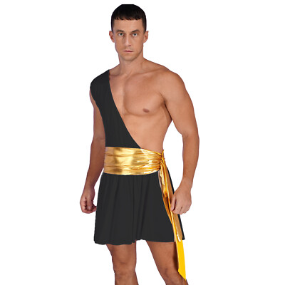 Men Greek God Costume Adult Ancient Roman Toga Fancy Dress Robe Halloween Outfit