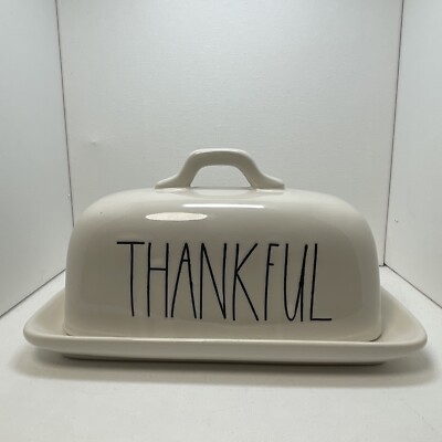Rae Dunn Artisan Collection ''THANKFUL'' Large Butter Dish B2
