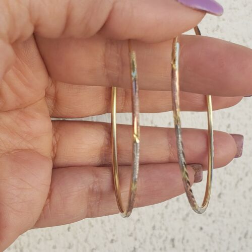 Pre-owned Rosegold Large Big 14k Yellow White Rose Gold Hoop Earrings 2.25 Inches Long