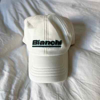 NOS Vintage 90s Bianchi Cycling Embroidered Woven Stretch Hat Cap White