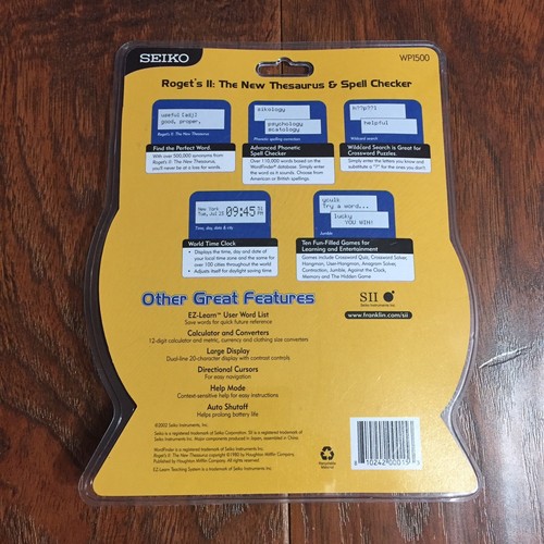 6 ozSeiko Electronic WP1500 Rogets II The New Thesaurus Spell Checker Crossword