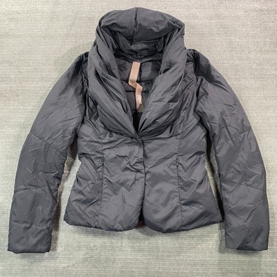 ADD Coat Women US 4 Black Goose Down Puffer Collar Cropped Fitted Classic Casual