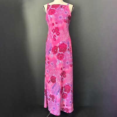 Vintage Y2k 90s Giorgio Fiorlini Pink Purple Paisley Floral Maxi Dress Girly 