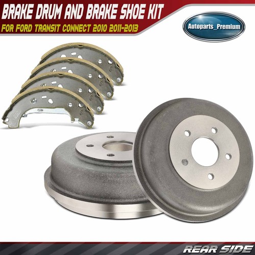 Rear Brake Drums + Ceramic Brake Shoes for Ford Transit Connect 2010 2011-2013