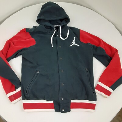 Jordan Brand Jacket Large Red Black Hoodie Jumpman Button Color Block Stripe