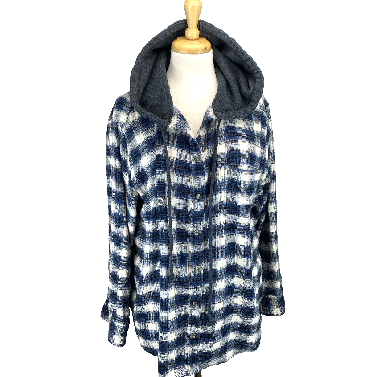 American Eagle  Large Flannel Shirt Adult Hooded Blue Plaid Warm Long Sleeve