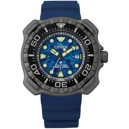 Pre-owned Citizen Men's Watch Promaster Blue Camouflage Dial Rubber Strap Dive Bn0227-09l
