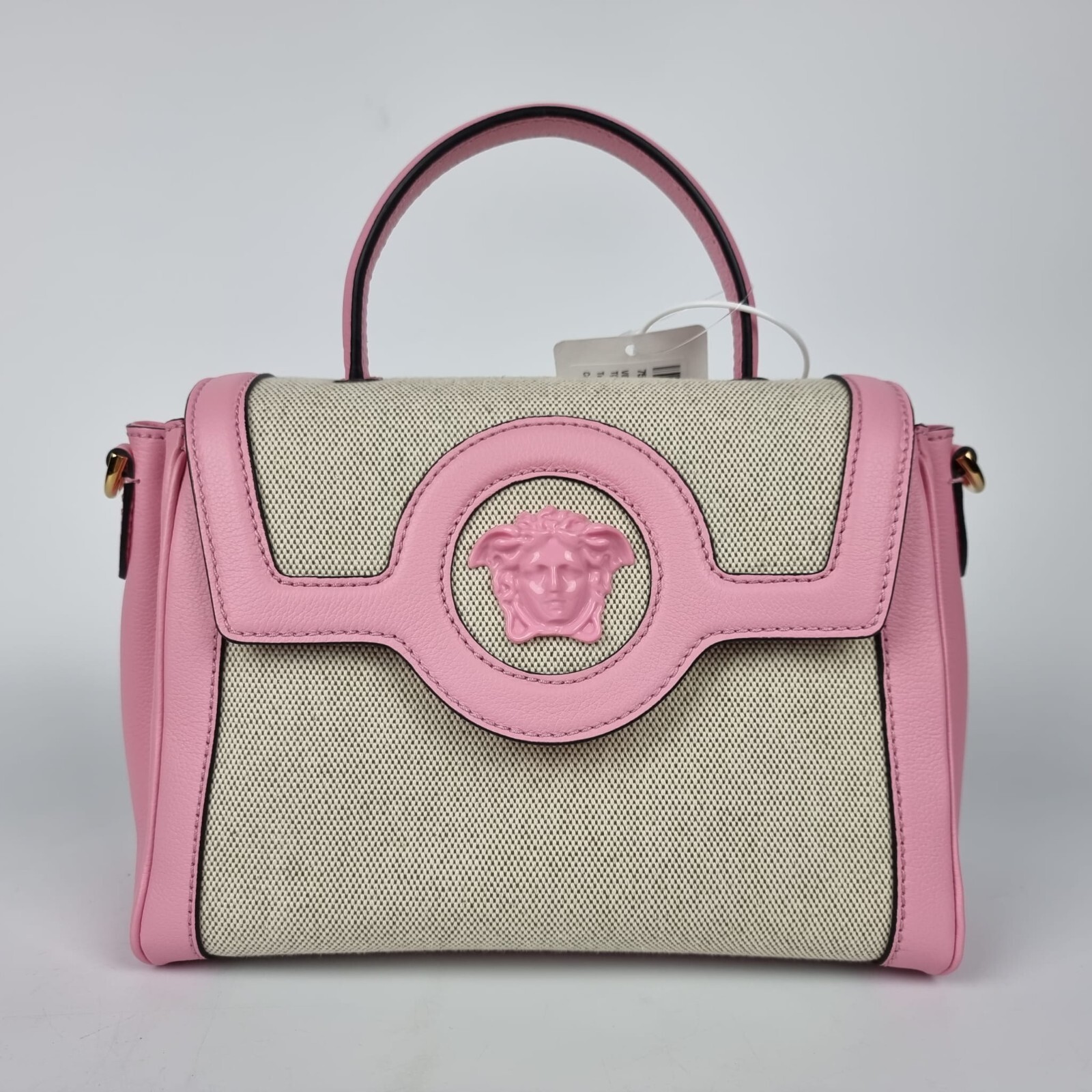 VERSACE La Medusa Pink Leather And Canvas Top Handle Bag New VERSACE La Medusa Pink Leather And Canvas Top Handle Bag New