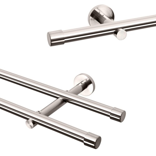 Gardinenstange Vorhangstange 20mm 1-läufig/2-läufig Edelstahl Metall 100-400 cm