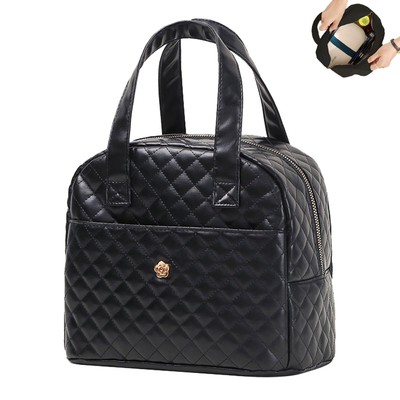 Women Insulated Lunch Bag Pu Leather Lunch Tote Bag Waterproof Reus...