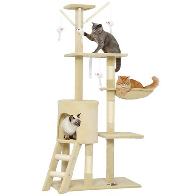 PawHut Albero per Gatti Tiragraffi per Gatti con Cuccia Alto 134.2cm Beige
