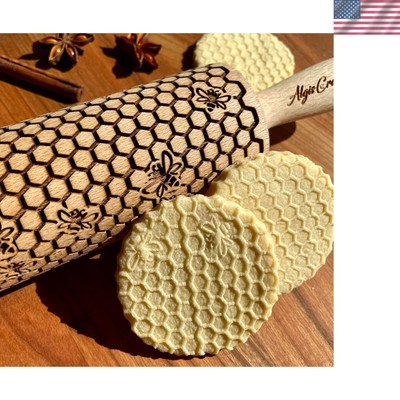 BEEHIVE Embossing Rolling Pin with Pattern. Laser Engraved Embossing Dough...