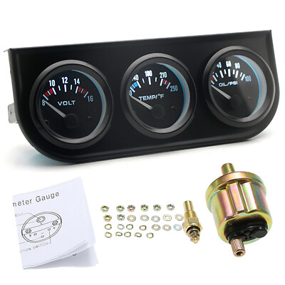 2''52mm 3 in 1 Chrome Car Gauge Set Kit Water Temperature Oil Pressure Meter E3G1