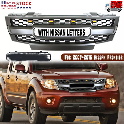 Front Grille For 2009-2016 Nissan Frontier Black Bumper Grill W/Letters & Lights