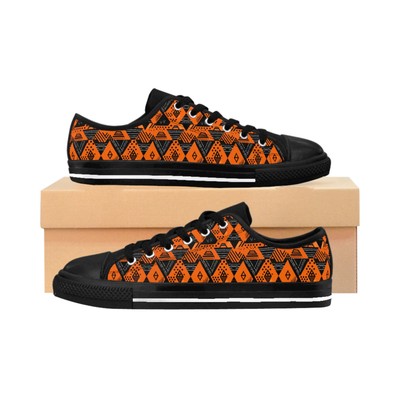 Men's Orange African Mud Cloth Low Top Shoes, Men's African Print Apparel