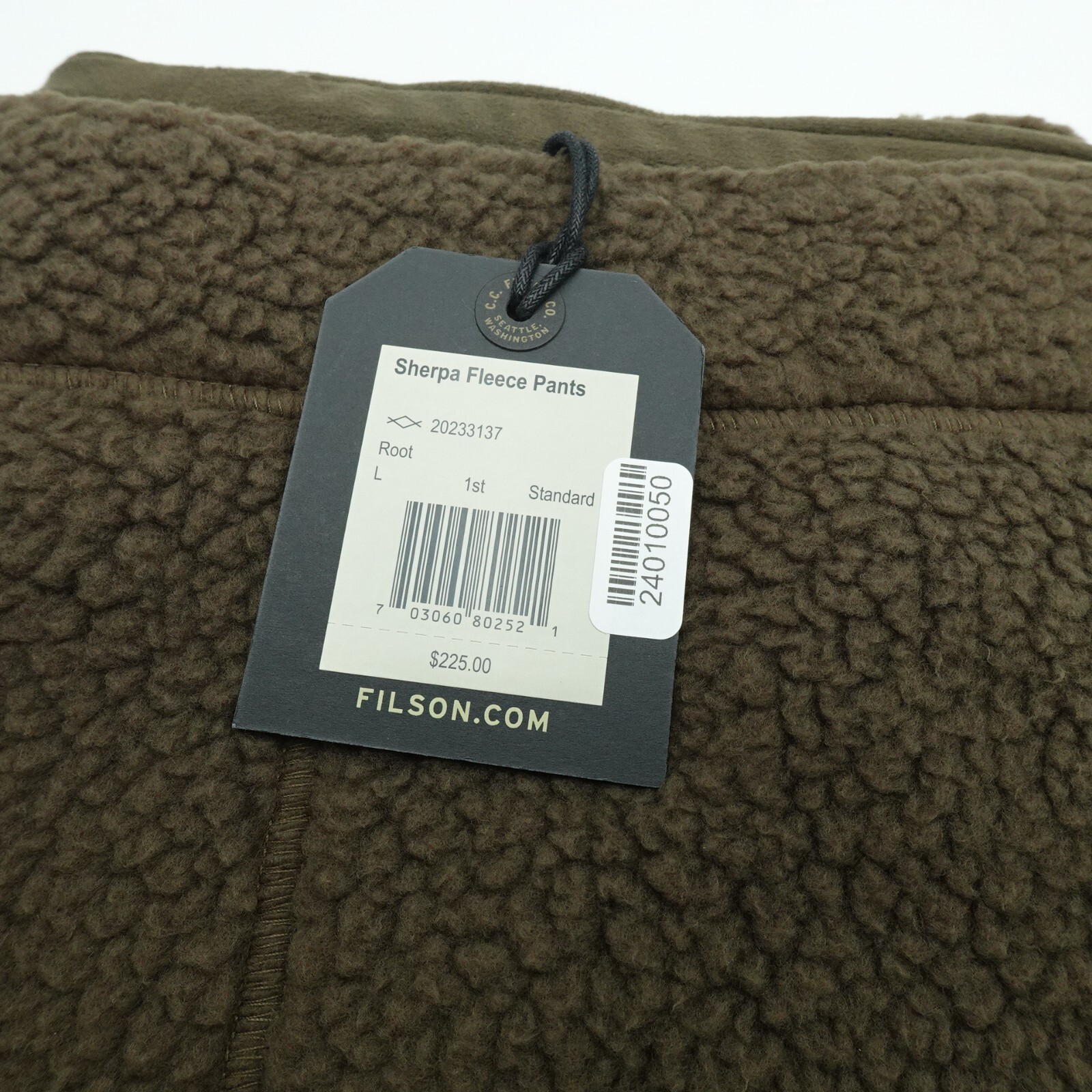 Size L Filson Men's Polartec Thermal Pro Sherpa Fleece Pants 20233137 Root