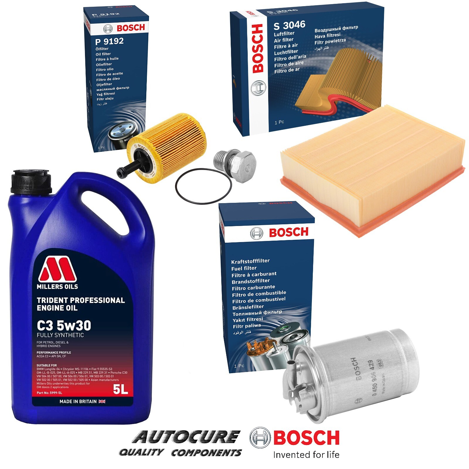 FOR AUDI A4 2.0 TDI 2005-08 MK2 DIESEL BOSCH OIL AIR FUEL FILTER SERVICE KIT 5L