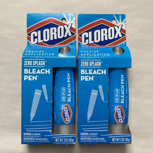 2x Clorox Bleach Pen Dual Tipped Zero Splash Precise Application, 2 oz each