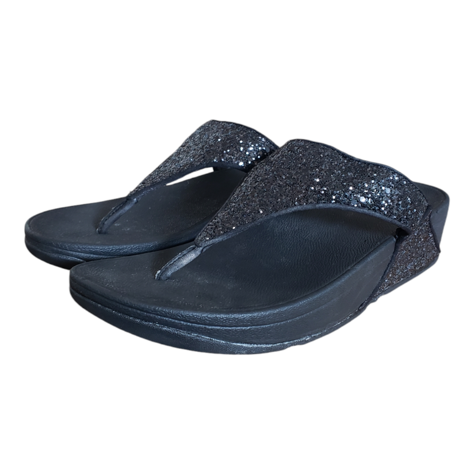 Fitflop Lulu Black Glitter Casual Comfort Thong Flip Flops