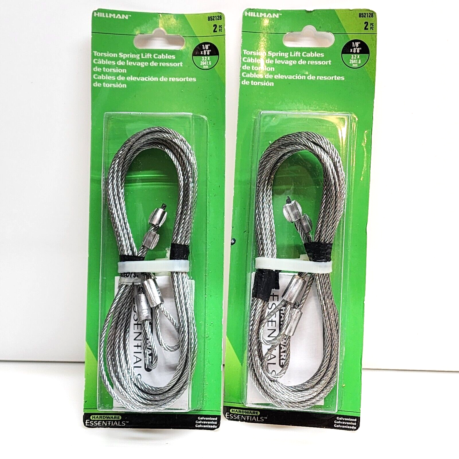 Two (2x) Hillman 852128 1/8" x 8'8" Torsion Spring Lift Cables Garage cable New!