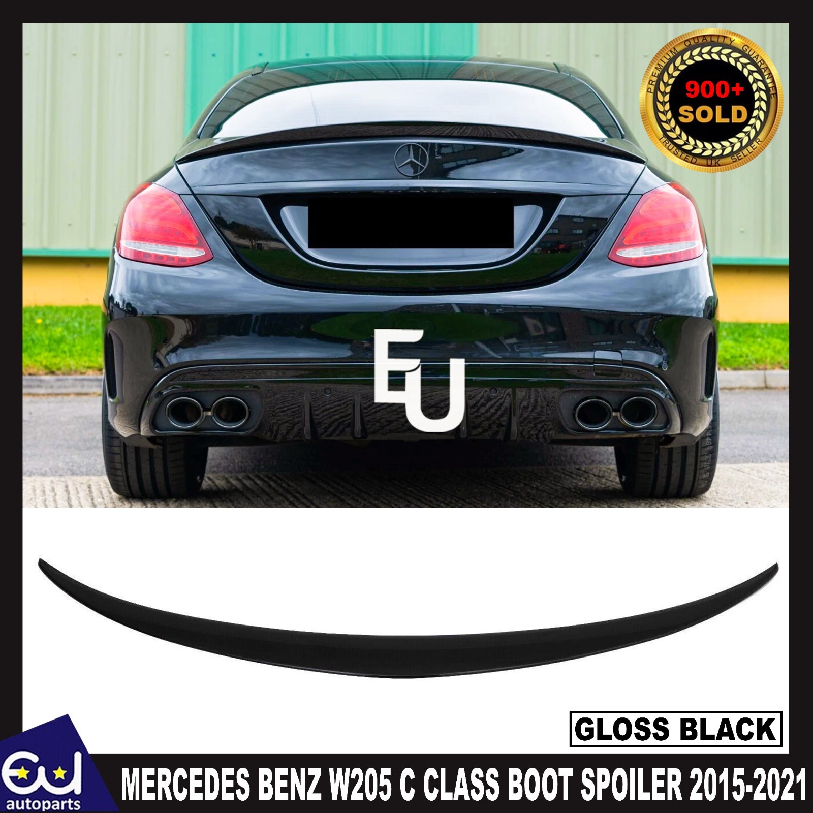 REAR TRUNK BOOT SPOILER LIP FOR MERCEDES BENZ W205 C CLASS ABS GLOSS BLACK 15-21