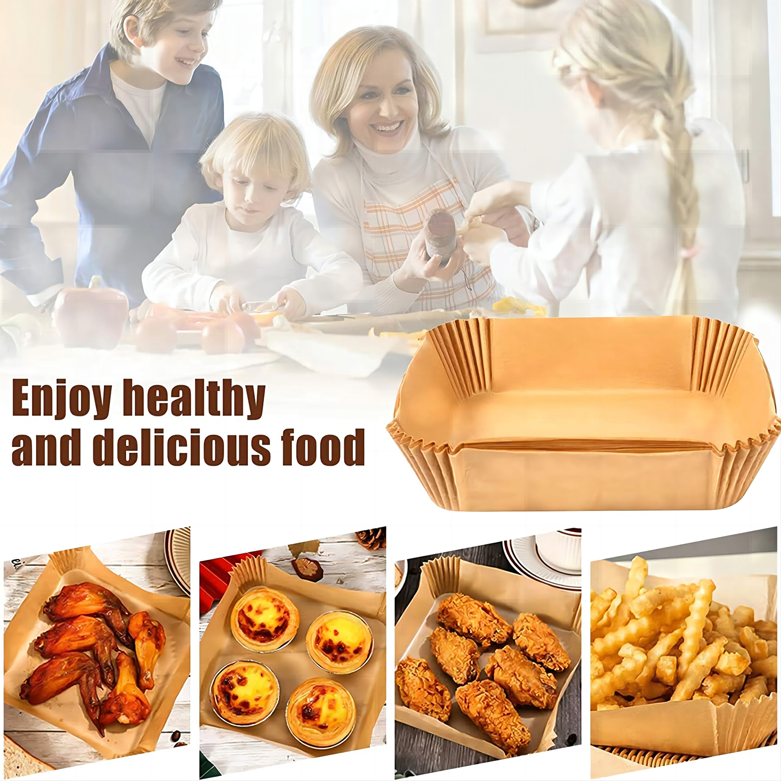100PCS Air Fryer Disposable Paper Liner Non-stick Baking Oil-proof Liners Square