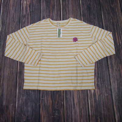 Marine Layer NEW NWT Womens Medium White Yellow Striped Phoebe Oversized LS Tee