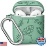 Filoto Airpods Case, Silicone Flower Engraved Protective Case Cover Apple Airpod 2/1 Skin Cover with Keychain for Women Girls, Cactus Green Flower